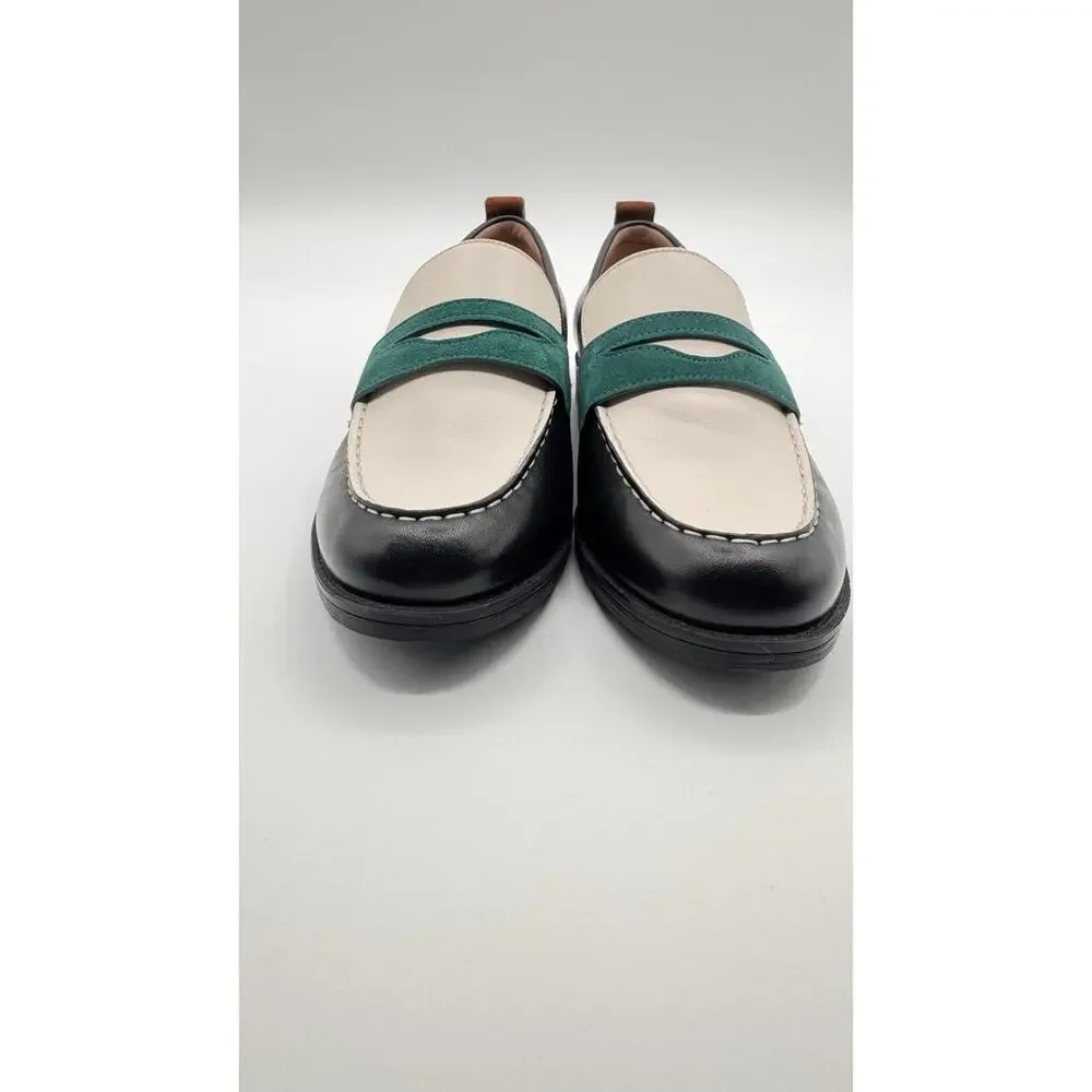 Cole Haan Shoes Womens Size 8 Navy White Green Leather Stassi Penny Loafers